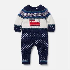 Janie and Jack Train Fair Isle Train Sweater Romper 24M Knit Holiday Christmas
